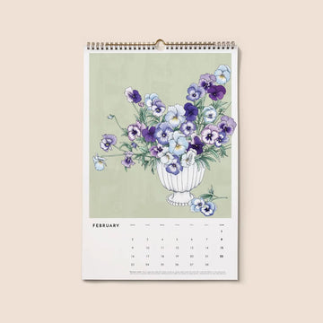 Floral design calendar for 2026 on a beige background.