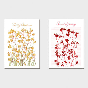 Pack of Christmas cards with yellow floral design on a white background.