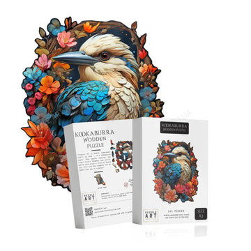 A colourful kookaburra puzzle with its packaging boxes.