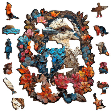 A colourful kookaburra puzzle with its packaging boxes.