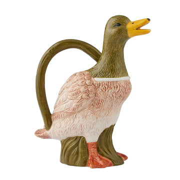 Ceramic duck-shaped jug on a white background.