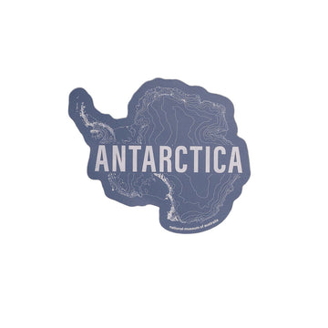 Map of Antarctica with 'ANTARCTICA' text on a white background.