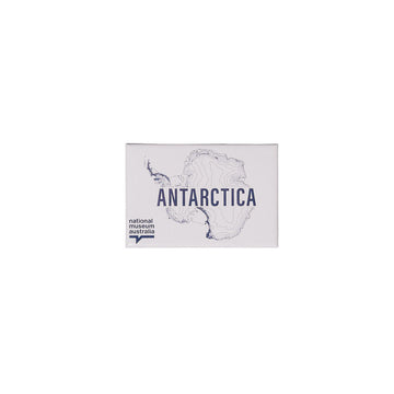 Magnet with map of Antarctica and 'Antarctica' text and 'National Museum Australia' logo on a white background