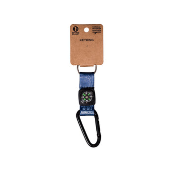 Keychain with compass and carabiner on a white background.