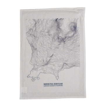 Topographic map of Manson Peak, Heard Island on a white tea towel.
