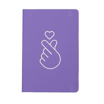 Purple notebook with a white icon on a white background.