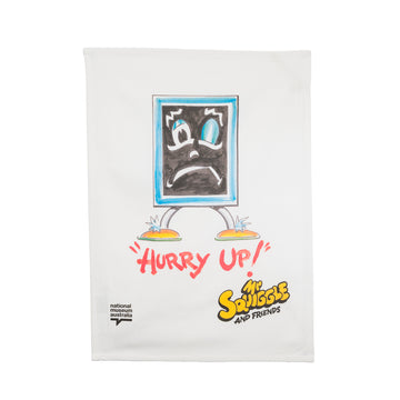 Cartoon Blackboard character with a sad expression and text 'Hurry Up!' on a white background, featuring the National Museum of Australia logo.