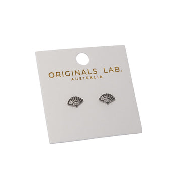Pair of fan shaped earrings on a card with 'Originals Lab Australia' branding.