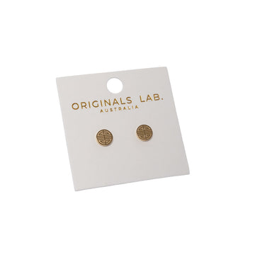 Pair of earrings on a 'Originals Lab. Australia' branded card against a white background.