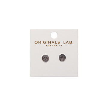 Pair of earrings on a 'Originals Lab. Australia' branded card against a white background.