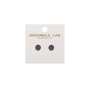 Pair of earrings on a 'Originals Lab Australia' branded card against a white background.