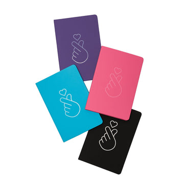 Purple notebook with a white icon on a white background.