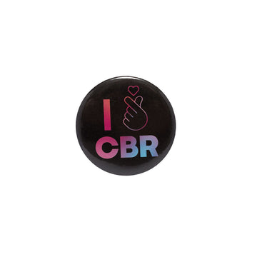 Button badge with 'I ❤️ CBR' text on a white background.