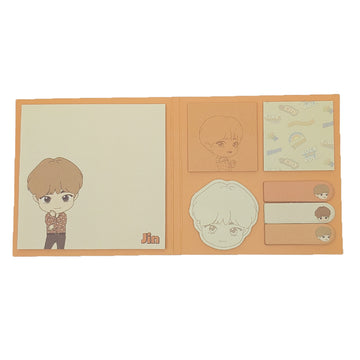 Cartoon character of Jin from BTS on an orange background.