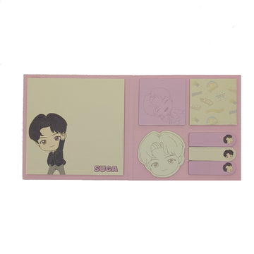 Square product packaging with a cartoon character and 'TinyTAN' branding on a pink background.