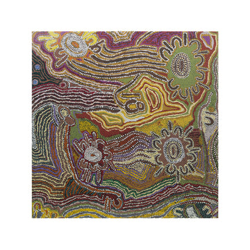 A square greeting card printed with Indigenous artwork.