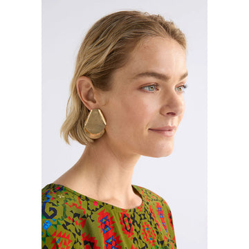 Pair of silver hoop earrings on a light gray background.