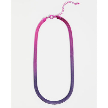 Necklace with pink to purple gradient on a white background.