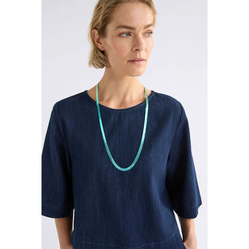 Gradient necklace transitioning from green to blue on a white background.