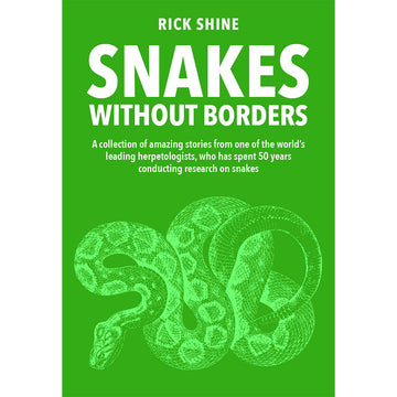 'Snakes Without Borders' book cover featuring an illustration of a snake with white shading on a green background.