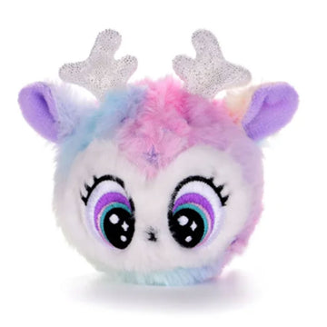 Plush toy with reindeer elements on a white background.