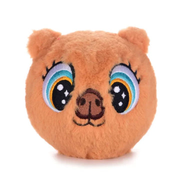 Plush toy with cartoonish face on a white background.