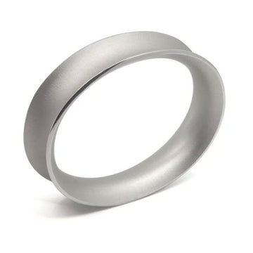 A silver bangle on a white background.