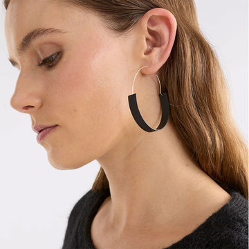 A hoop earring with a flat rounded bottom in Black.
