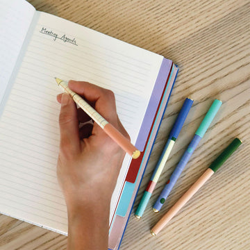 A box titled 'Set of 4 Ballpoint Pens' with an image of the four different patterned pens.