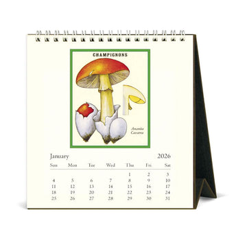2026 calendar with illustrations of mushrooms on a white background.