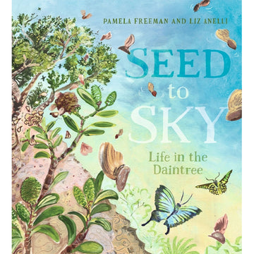 'Seed to Sky' book cover featuring illustrations of trees and butterflies.