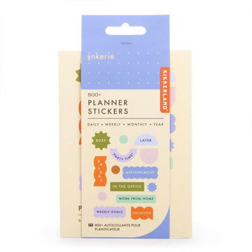 Packaging of Kierland planner stickers with colorful designs on a white background