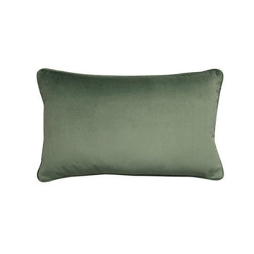 A rectangular velvet olive green cushion.