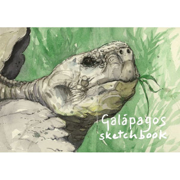 'Galapagos Sketchbook' book cover featuring a close up illustration of a tortoise. 