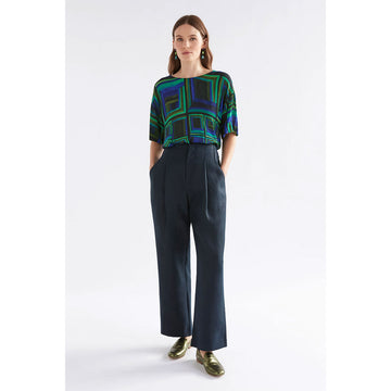 A pair of women's navy pants.