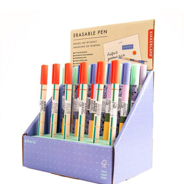 Display of erasable pens with Kikkerland branding on a white background