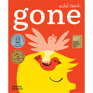 Book cover of 'gone' with a stylized bird illustration on an orange background.
