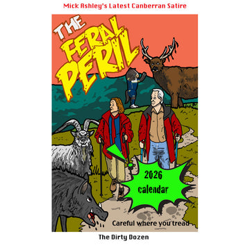Calendar cover with illustrated people and animals, featuring the text 'The Feral Peril' and '2026 calendar'.