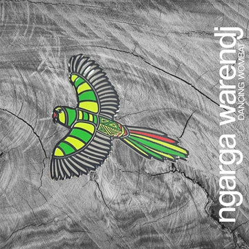 Colorful parakeet illustration on a textured gray background with 'ngarga warendj' branding.
