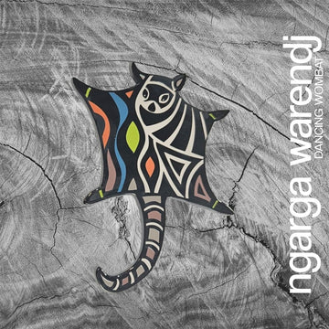 Colorful bat design on a textured gray background with 'ngarga warendj' branding.