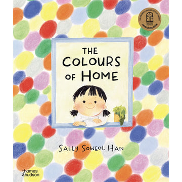 Book cover of 'The Colours of Home' with colorful abstract design and child illustration.