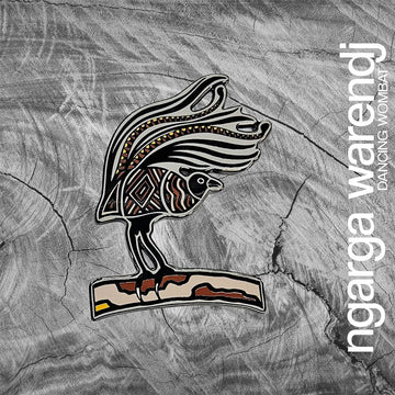 Decorative lyrebird pin on a wooden background, featuring the brand 'ngarga warendj'.