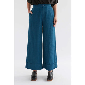 A pair of linen  pants in a Jasper colour.