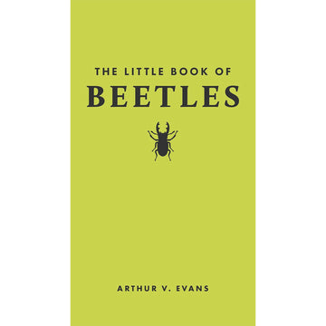 'The Little Book of Beetles' book cover featuring a green background and a black silhouette of a bettle.