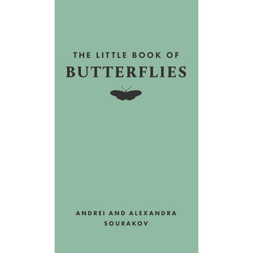'The Little Book of Butterflies' book cover featuring a green background with a black silhouette of a butterfly.