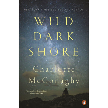 Book cover of 'Wild Dark Shore' by Charlotte McConaghy with a night sky and silhouette of a person.