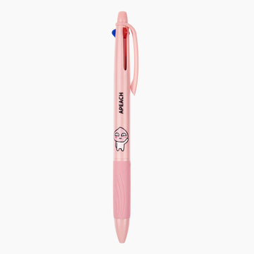 Pink pen with a character design on a white background.