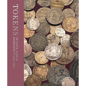 'Tokens of Love Loss and Disrespect' book cover featuring a photo of lots of coins, each with a different image or quote engraved.