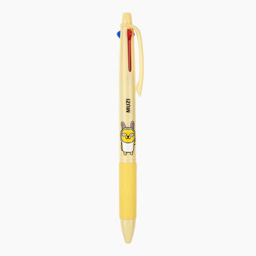 Yellow pen with cartoon character on a white background.