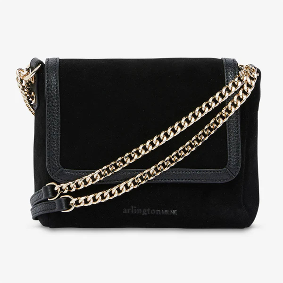 Black suede bag discount with gold chain